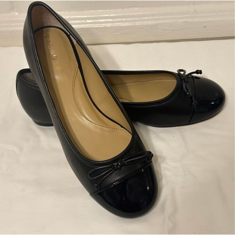 TALBOTS BLAIR CAP TOE NAPPA GENUINE LEATHER BALLET FLATS IN BLACK SIZE 7 new - Picture 5 of 16